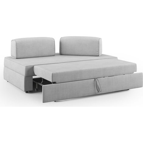 Liberty Divano con pouf estraibile e schienali movibili in tessuto morbido impermeabile T02 160 cm grigio chiaro