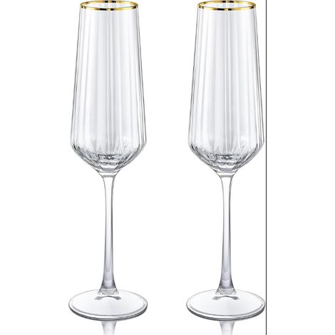 Champagne Flute Glass with Gold Edge Striped Wine Glasses Hand-Blown Transparent Crystal Stemmed Glass for Christmas Parties Weddings Birthdays Dishwasher Safe (1/5)