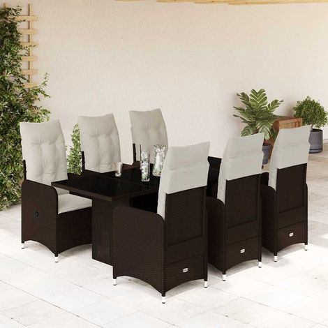 Set de mesa y sillas jardín 7 pzas con cojines ratán PE marrón vidaXL (1/5)