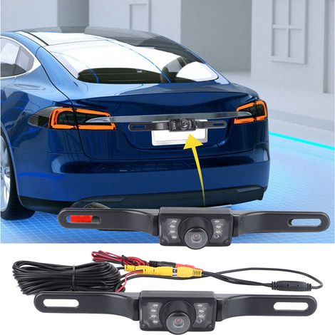 (Exclusivité Mexique) Caméra de recul pour plaque d'immatriculation longue, vision nocturne haute définition, 8 LED, caméra de voiture infrarouge étanche (1/5)