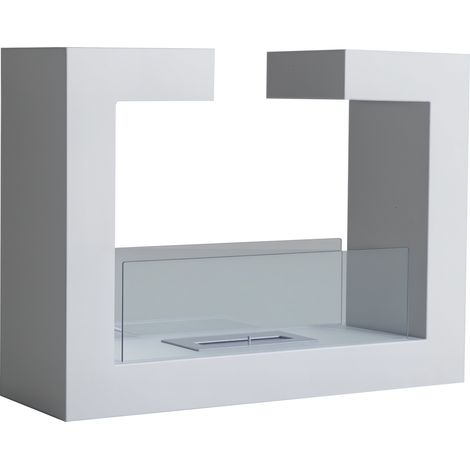 Cheminee a bioethanol de table 2000W en acier inoxydable inodore avec verre 78 x 25 x 58 cm blanc