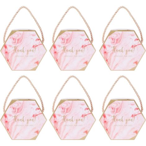 Set mit 10 sechseckigen Bonbontüten mit Kordelzug, als Hochzeitsgeschenk (rosa). (1/5)