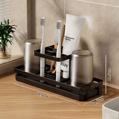 Porte-brosse à dents noir central, étagère simple pour gobelet de dentition, gobelet de gargarisme créatif, étagère de rangement dentaire pour toilettes (1/5)