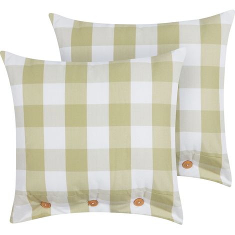 Dekokissen 2er Set TAMNINE 45 x 45 cm Hellgrün Kariertes Muster