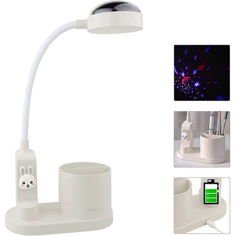 Lampe de bureau LED mignonne pour enfants avec porte-stylo, rechargeable, avec projection d'étoiles et 3 niveaux de luminosité, veilleuse idéale pour la chambre d'enfant. (1/5)