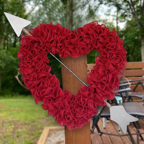 Guirlande Cœur - Cadre En Fil Métallique - Ruban À Carreaux Rouge - Décoration Intérieure Fermière - 40 x 40 cm - 1 Pièce (1/5)