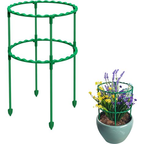 Soporte para plantas verde fabricado en plástico ABS, altura 15–85 cm, diámetro 20 cm, robusto, resistente al viento. (1/5)