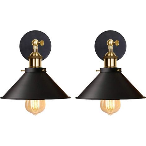 Lot 2 appliques murales style industriel noir Fonte métal, rotation 180°, design Edison, sans ampoules (1/5)