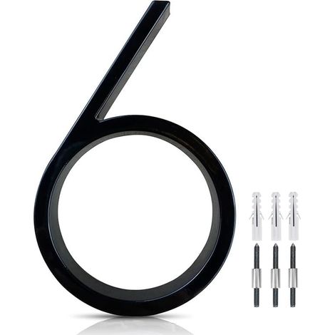 Numéro 6 de maison flottant en acier inoxydable de 12,7 cm, numéro de maison moderne en métal, numéro de décoration de boîte aux lettres avec kit de clous, revêtement noir (1/5)
