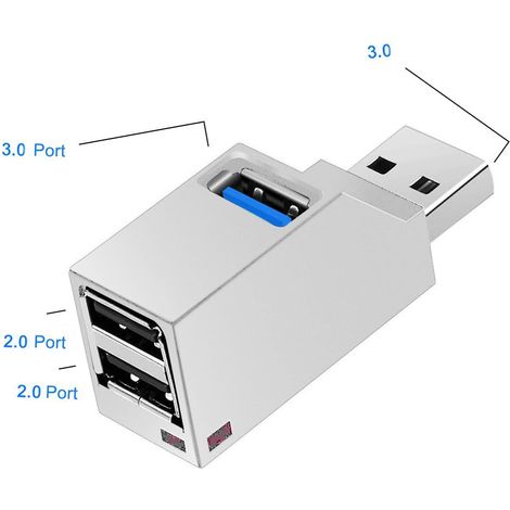 Hub USB 3.0 à 3 ports (2 ports USB 2.0 + 1 port USB 3.0), hub de données pour PC et autres périphériques compatibles USB 3.0 (1/5)