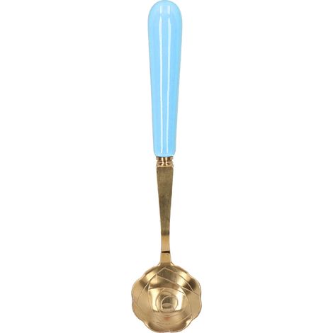 Cuillère à thé en acier inoxydable forme fleur, idéale pour dessert, glace et boissons, manche bleu (1/5)