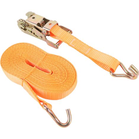 2 sangles cliquet robustes 7mx25mm orange – 1 1/16 pouce large crochet J 750KG, arrimage (1/5)
