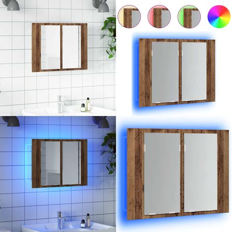 Armario con espejo LED madera ingeniería envejecida 60x12x45 cm - Armario de baño - Armario con luz LED