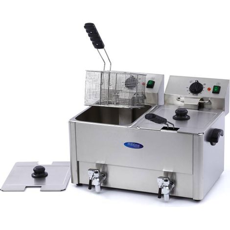Friteuse - 2 x 8L - 2 paniers - avec robinet de vidange - Maxima