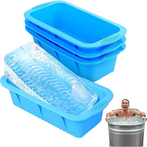 4 Pcs Bac a Glacons,Grand Bac à Glaçons Silicone,Moule a Glacon Silicone Réutilisables,Bacs à Glaçons Reutilisable Rectangulaires pour bains de glace, refroidisseurs de bain froid, machines à glaçon (1/5)
