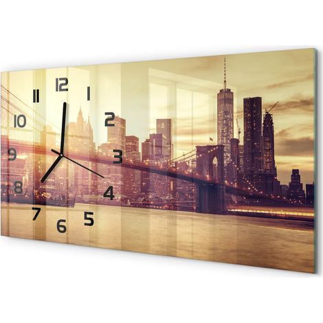 Horloge Murale Quartz 60x30 cm Grand Format Verre Trempé Salon Bureau Manhattan, New York (1/5)