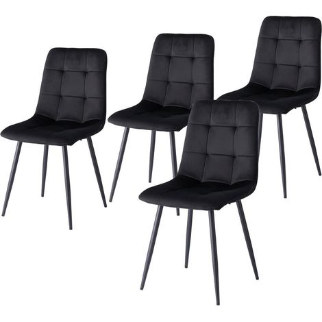 4er Set Esszimmerstühle Samt Schwarz mit Metallbeinen (1/5)