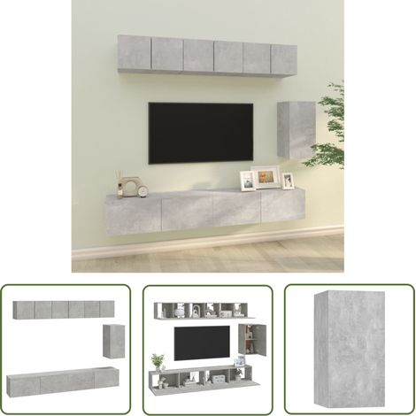 The Living Store Ensemble de meubles TV 6 pcs Gris béton Bois d'ingénierie - Meuble Tv - Meuble Tv Gris - Ensemble Meuble Tv - Meuble Tv Mural - Rangement Murale (1/5)