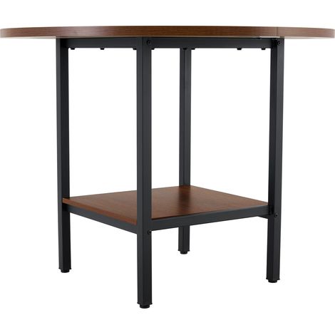 Tavolo da pranzo rotondo moderno 100 cm con ripiano, noce, MDF e metallo (1/5)