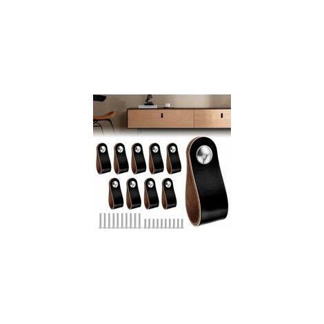 Ede Lot de 10 poignées de meubles en cuir, poignées de porte en cuir, poignées de placard en cuir, poignées de porte de cuisine en cuir, poignées de porte de placard en cuir avec 10 vis pour la cuisin (1/5)