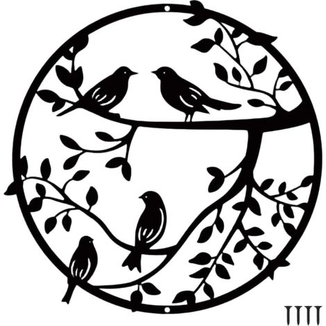 Décoration murale en métal, 30cm, oiseau en métal sur branche d'arbre, silhouette murale d'oiseaux, décoration murale suspendue en fer forgé noir (1/5)