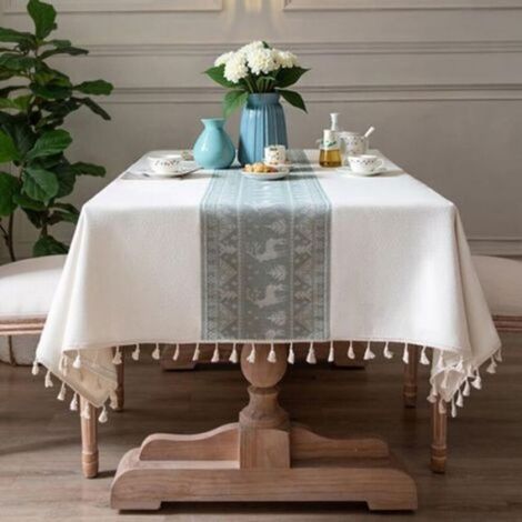 Nappe Rectangulaire - Lin et Coton - Imperméable Anti-tache - Lavable en Machine - Pour Jardin Cuisine Salon Extérieur - 140 x 180 cm (1/5)