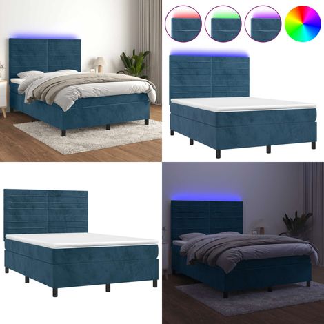 Boxspringbett mit Matratze & LED Dunkelblau 140x200 cm Samt - Boxspringbett - Doppelbett - Samtbett - Luxusbett - Schlafsofa - Home & Living (1/5)