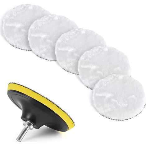 Kit di 7 tamponi per lucidatura in lana da 150 mm, spugna per lucidatura auto con punta da trapano M14 per ceratura, lucidatura e levigatura (1/5)