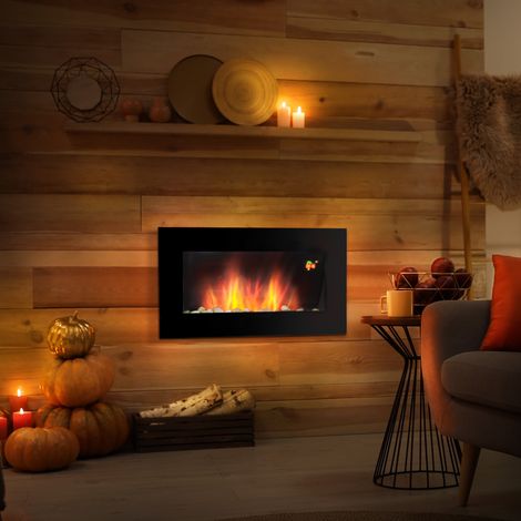 Chimenea eléctrica mural de 1000/2000 W, chimenea decorativa con efecto de llama ajustable y 7 colores, 72,5 x 11,5 x 40 cm, negra. (1/5)