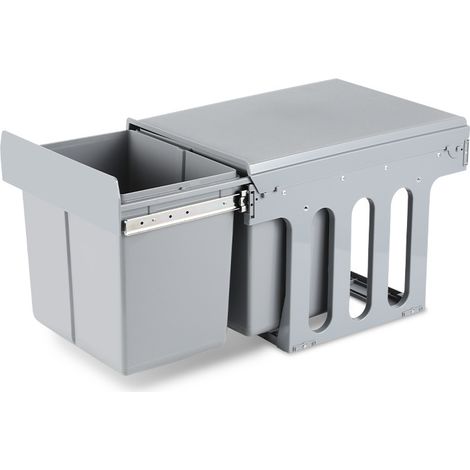 SWANEW Pattumiera da cucina da incasso 3 pezzi, 2 x 15 L, Pattumiere per la raccolta differenziata per la cucina, montaggio dal basso, estrazione manuale, ac (1/5)