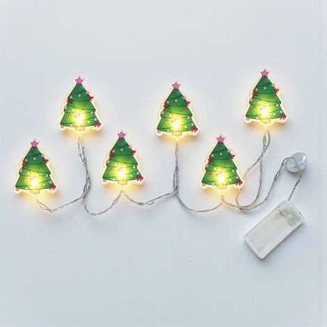 LED Tannenbaum Fensteraufkleber Lichterkette 100 cm mit Timer - 6 LED - Weihnachtslichterkette mit selbsthaftenden Figuren