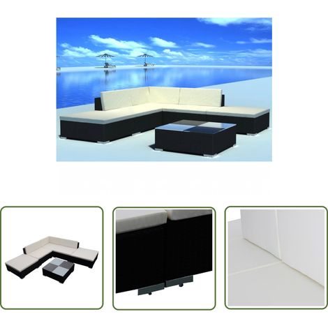 The Living Store 6-tlg. Garten-Lounge-Set mit Auflagen Poly Rattan Schwarz - Gartenloungeset - Rattan Gartenmöbel - Outdoor Lounge - Esszimmergarnitur - Balkonmöbel (1/5)