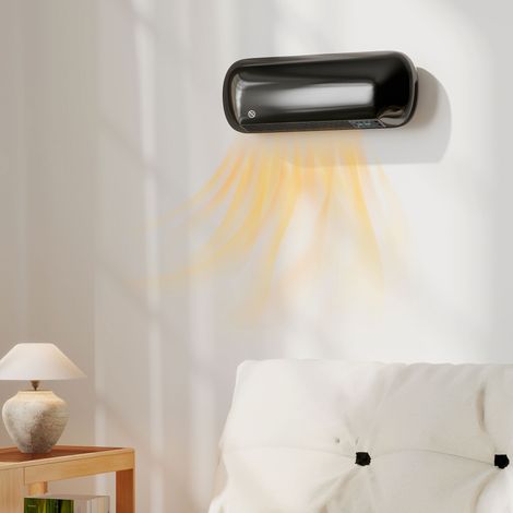 Radiateur Électrique Mural 2000W - 3 Modes de Chauffe, Écran LED, Thermostat, Minuterie et Oscillation, Noir (1/5)
