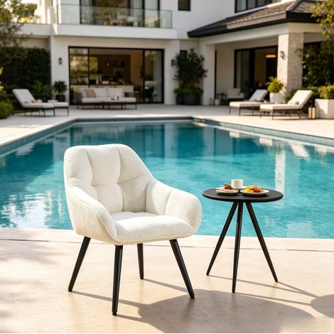 Sillón auxiliar 52x53,5x78,5 cm de tela y metal color crema, cómodo para salón – MEUBLIV (1/5)