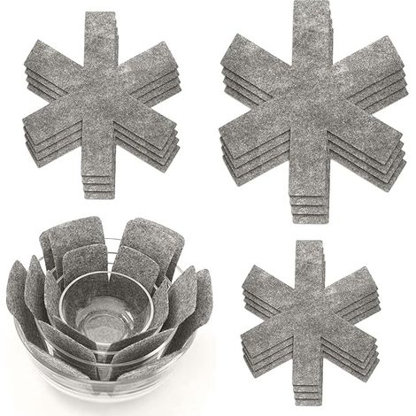 Protege Poele, 26 35 38 cm Protege Casserole, Résiste à la Chaleur Protection Poele, Protection Protéger Surfaces Cuisine Éviter Rayures (Gris) (1/5)