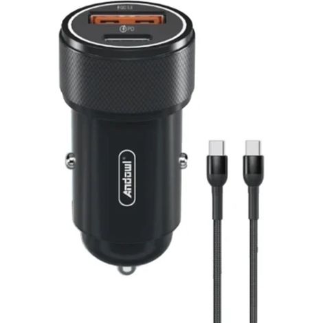 TRADE SHOP - Caricabatteria Da Auto Con 2 Porte Pd+qc3.0 Cavo 1mt 12v/24v 48w Ricarica Rapida Q-dc230 -