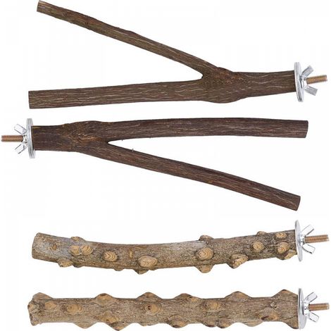 Perchoir pour perroquet en bois naturel, 4 pièces, accessoires pour cage de perroquet, perchoir pour conure, plateforme pour perruche ondulée (1/4)