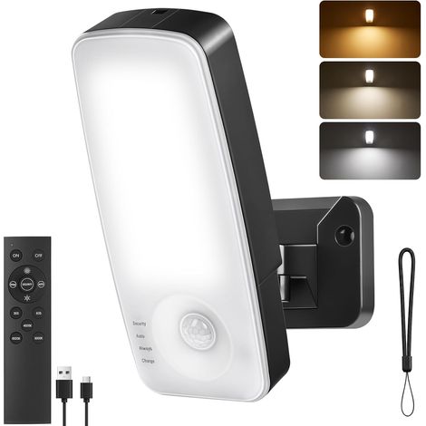 Applique Murale Exterieure Rechargeable, 10000mAh Lampe Murale sans Fil avec Détecteur de Mouvement, 3 Modes, 3 Couleurs, IP65 Lumière Extérieure pour Garage, Jardin, Entrée, Patio (1/5)