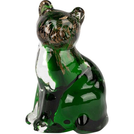 Chat décoratif verre vert doré 7x6x10cm (1/3)