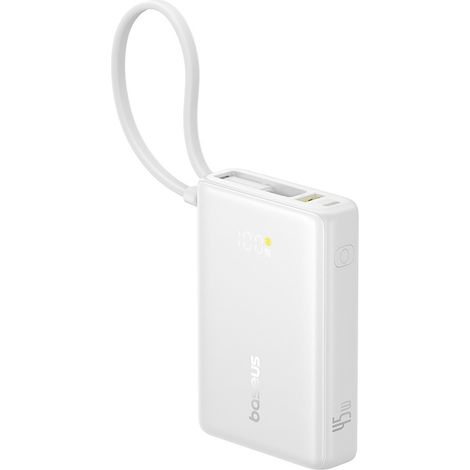 Power bank PicoGo da 10000 mAh e 45 W con porte USB-A e USB-C e cavo display integrato - Bianco (1/3)