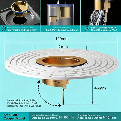 (White Filter)Anti-Odor Floor Drain Insect Proof Anti-Clog Anti-Backflow Shower Drain Sewer Strainer for Bathroom Kitchen Balcony Laundry (1/4)