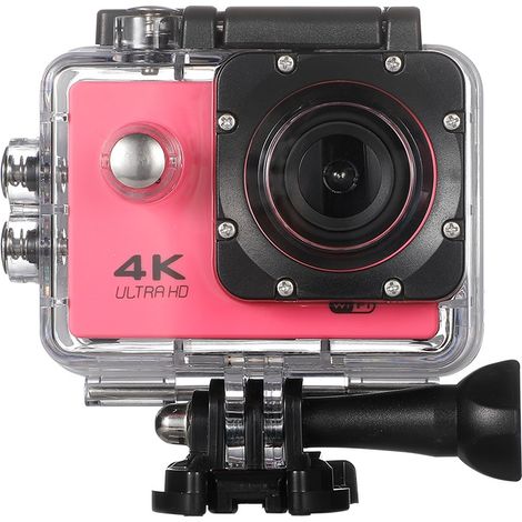 Câmera de ação à prova d'água 4K Ultra HD, 12MP / À prova d'água / Controle remoto 2.4G / Tela de 2 polegadas - Rosa.