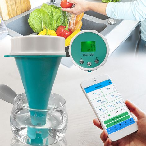 Tester di pH con 6 funzioni, connessione all'app, backup automatico dei dati, alimentazione a batteria, analisi della qualità dell'acqua per ORP, CL e temperatura. (1/4)