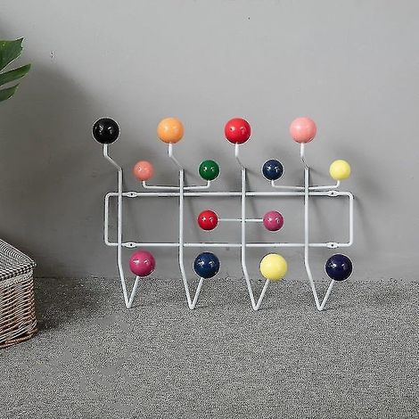 Mid-Century Coat Rack - Wooden Wall-Mounted Hooks with Walnut Balls (Multicolor) (1/2)