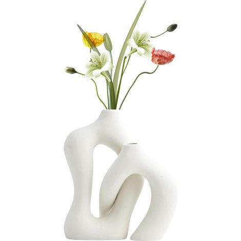 Par de jarrones blancos decorativos - Encartony - Elegante combinación en forma de cruz (1/5)