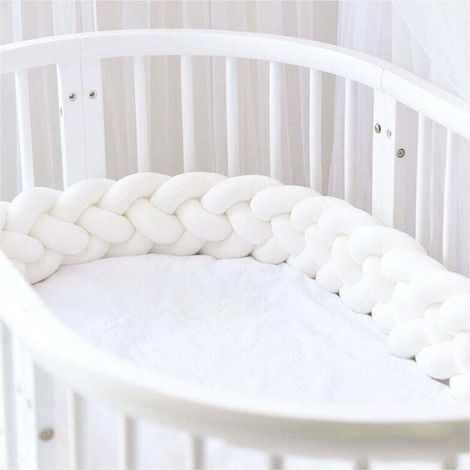 Protection Pare Chocs Lit Bébé 4 Pièces Tresse Serpent Velours Nurserie Nouveau Né Décoration Chambre Blanc (1/4)