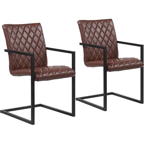 Maison Exclusive - Freischwinger 2 Stk. Braun Echtleder (1/5)