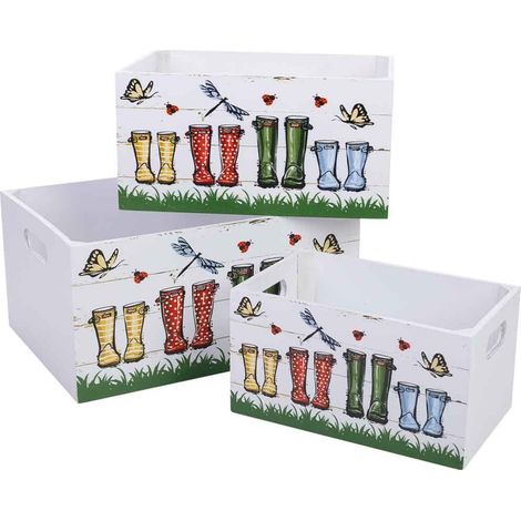 Set 3 piezas cajones de madera multicolor 36x26x18h-31x21x16h-26x16x14h cm