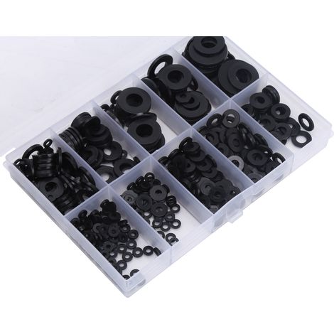 500 schwarze Nylon-Unterlegscheiben, verpackt in einer Schachtel, M2, M2,5, M3, M4, M5, M6, M8, M10 (8 Größen) (1/5)