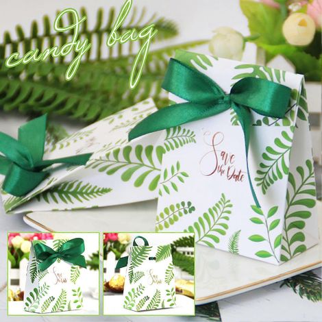 Sac cadeau imprimé de plantes avec ruban, emballage de friandises, sans poignée (1/4)